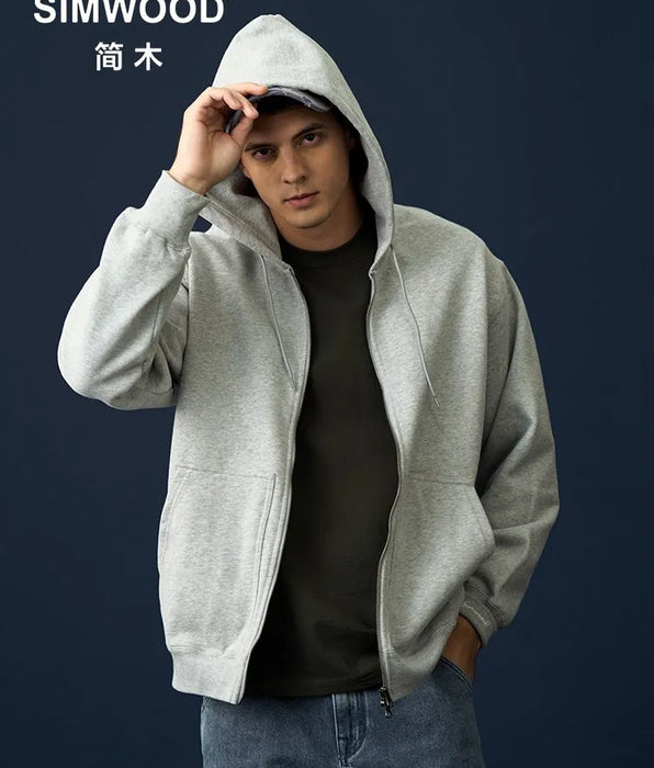 High Standard Series Carbon Peaching Density Fleece Zip Up Hoodies - Men's Oversize Jackets