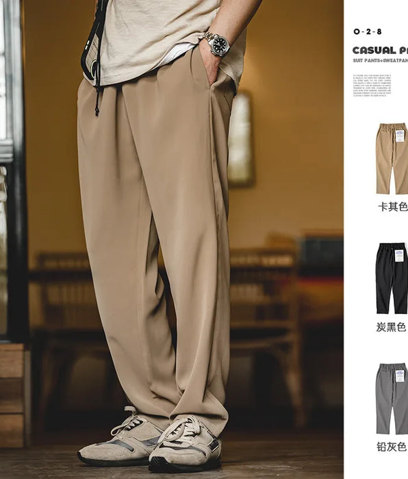 Ropa de trabajo Pantalones casuales drapeados de color caqui con cintura elástica - Pantalón de traje recto