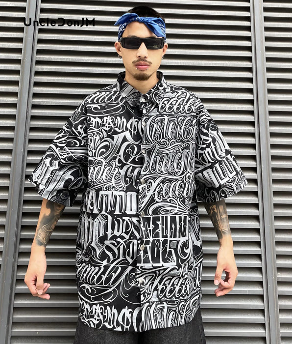 Blusa floral de West Coast Camisa con estampado gótico Street Rap para hombre