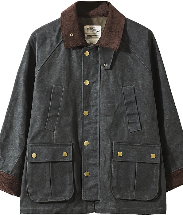 Chaqueta Wax Hombre Verde Safari Field Estilo Moto