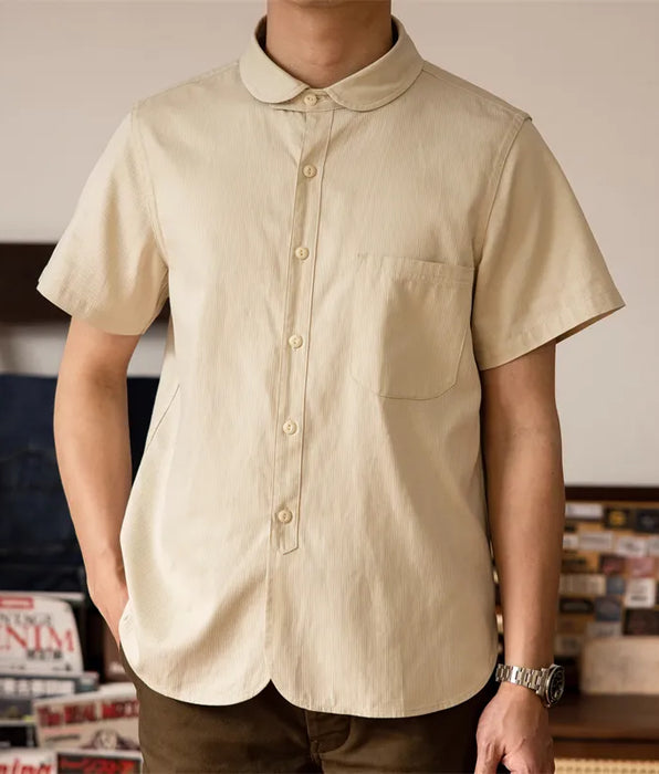 England Retro Style Short Sleeve Club Collar Shirt - Men's Leisure Shirt