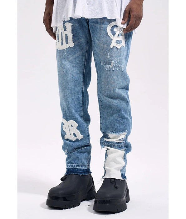 Streetwear High Street Remake Y2k pantalones vaqueros de mezclilla azul recto para hombres