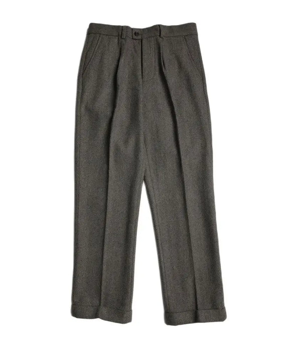 Men's Green Grey Tweed Pants - Classic Elegant Style