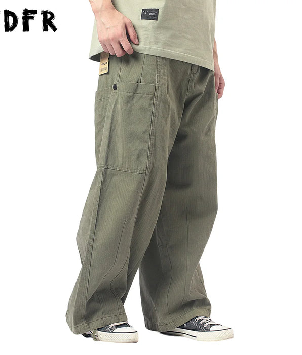 Solid Color Safari Style Cargo Pants with Multi-Pockets and Drawstring