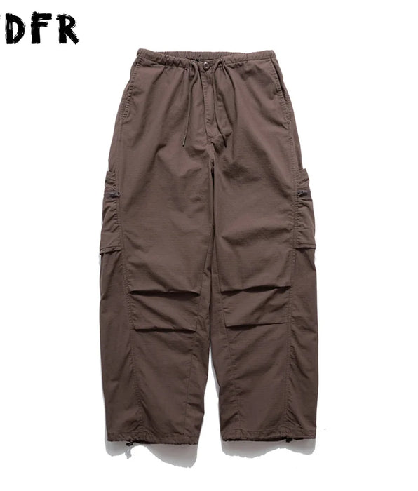 Solid Color Safari Style Cargo Pants with Drawstring Waist