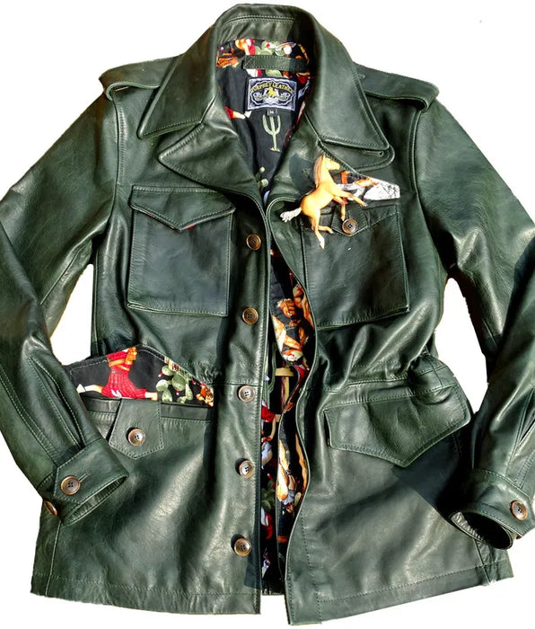 Chaqueta de campo M43 de cuero genuino para hombre - Ropa de trabajo estilo militar de piel de caballo