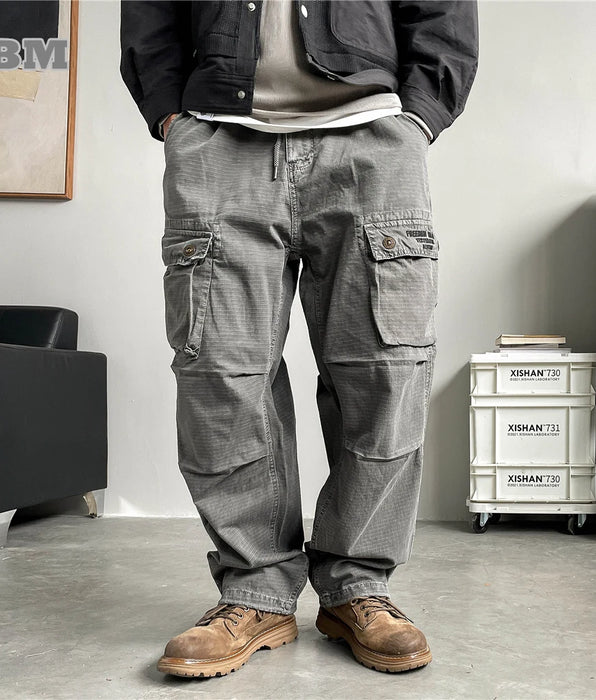 Pantalones Cargo Vintage de alta calidad, ropa masculina, pantalones informales japoneses con múltiples bolsillos