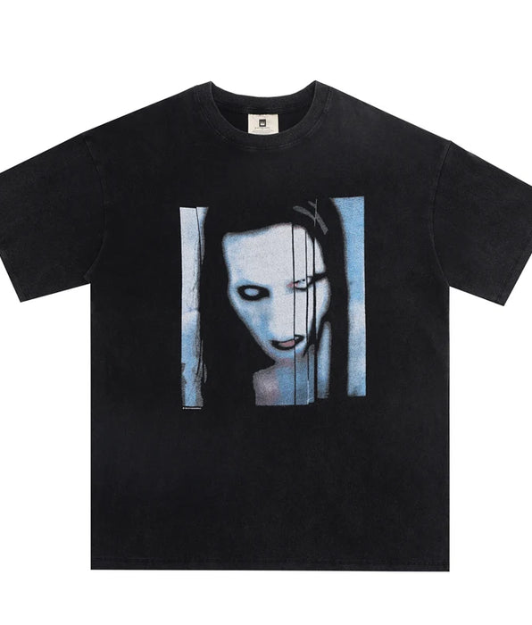 Camiseta de gran tamaño Marilyn Manson Retro lavado para hombre