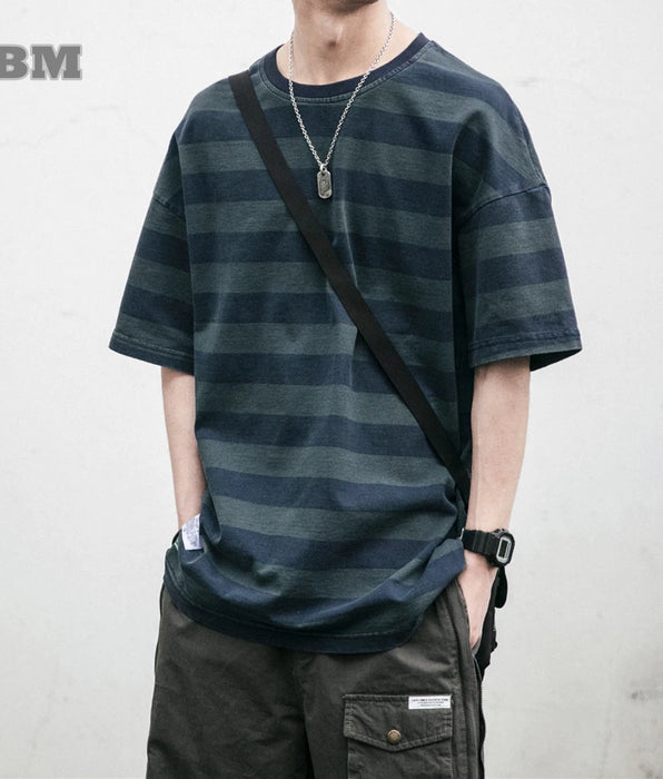 Camiseta a rayas japonesa - Camiseta informal de alta calidad