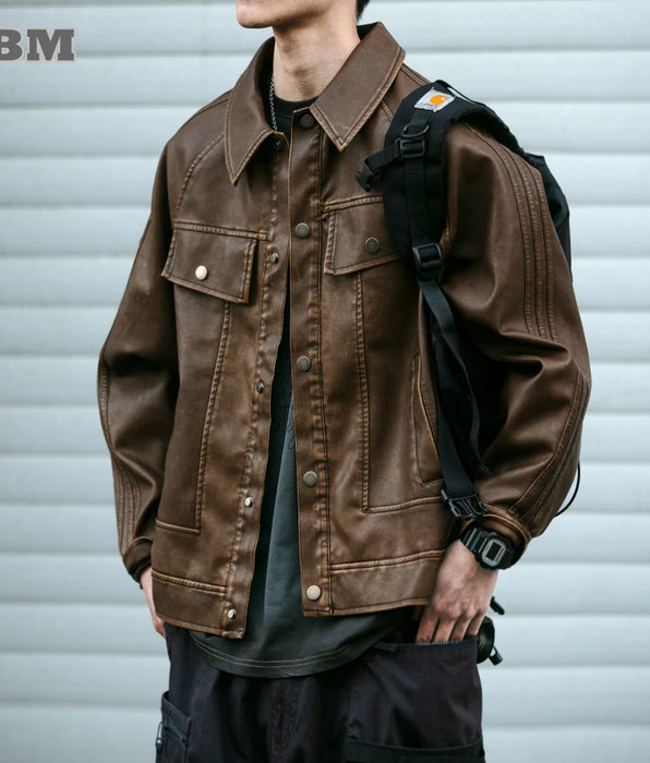Motorcycle Leather Jacket For Men - Vintage Casual High Quality Coat