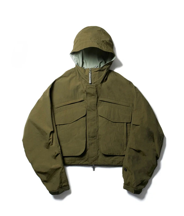 Function Multi Pocket Short Hooded Jacket with Long Sleeves
