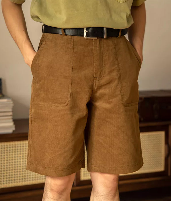 Vintage marrón pana panadero pantalones cortos pantalones cargo de hombre