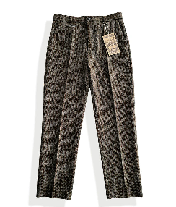 Men's Tweed Pants Straight Mid-waist Business Style Vintage Trousers