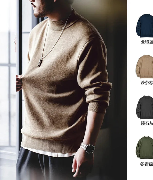 Men's Casual Top Basic High Neck Sweater Pullover with Long Sleeves