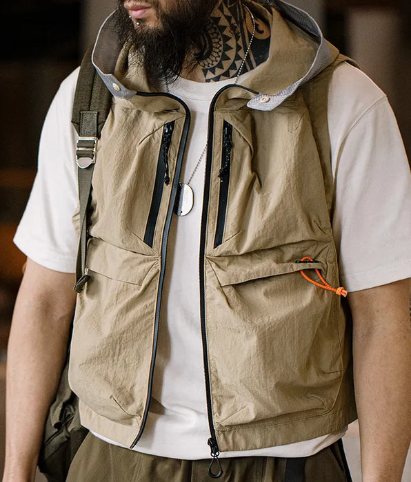 Quick Dry Men's Vest with Multi-pocket Hooded Design