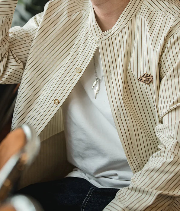 Camisas de manga larga a rayas vintage - Camisa de béisbol de algodón suelta para hombre de estilo casual