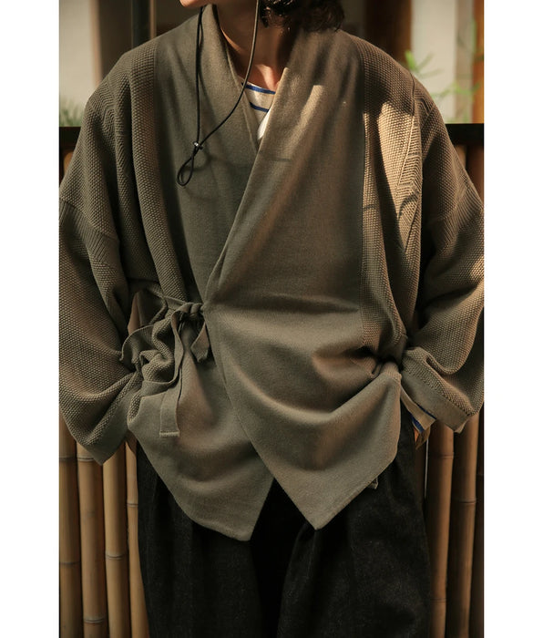 Cárdigan extragrande de punto de cachemir y algodón tipo kimono con cuello de pico