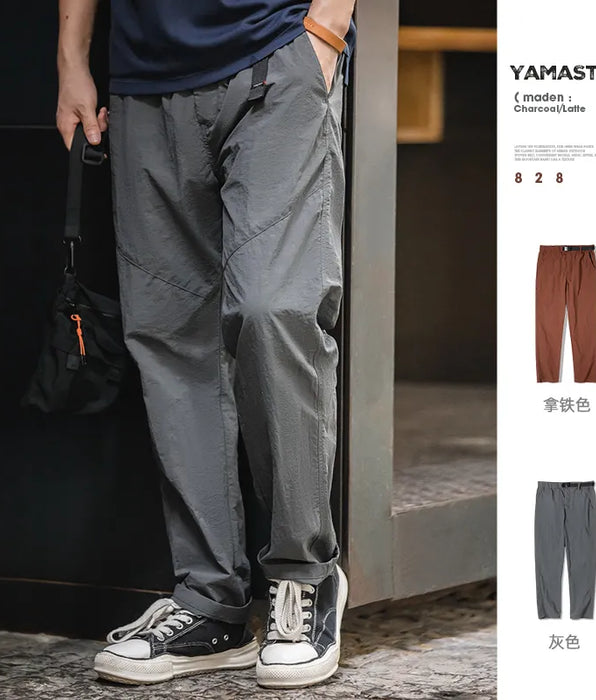 Vintage Mountain Style Quick Dry Casual Pants - Elastic Waist Straight Long Pants