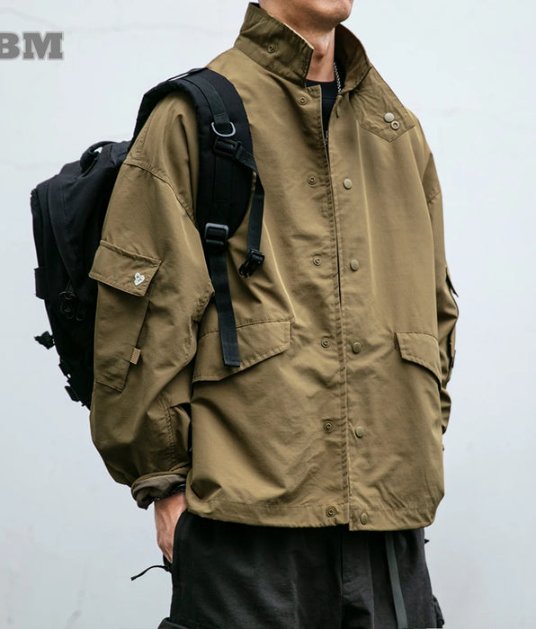 Chaqueta tipo cargo coreana para hombre, ropa, abrigo informal con cuello levantado