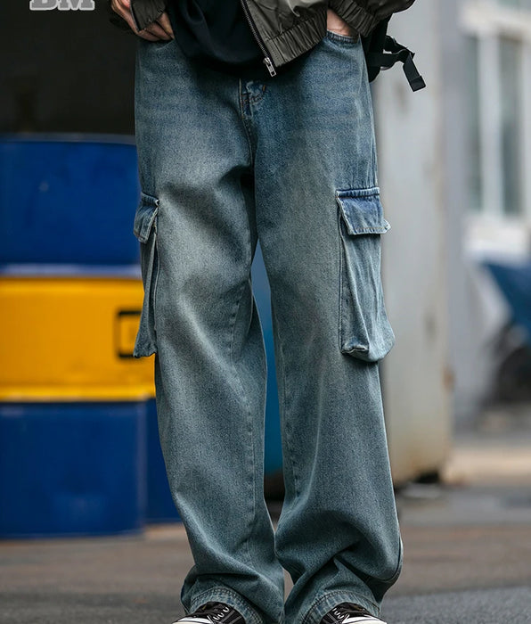 Japanese Vintage High Quality Cargo Jeans Men Clothing - Straight Trousers