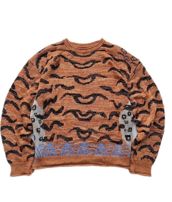 Vintage Leopard Tiger Printed Pullover with Loose Round Neck