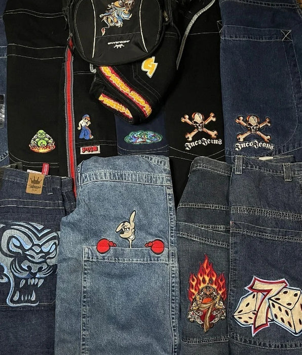 Vintage Embroidered Baggy Jeans Women JNCO Y2K Clothing - High Quality Streetwear