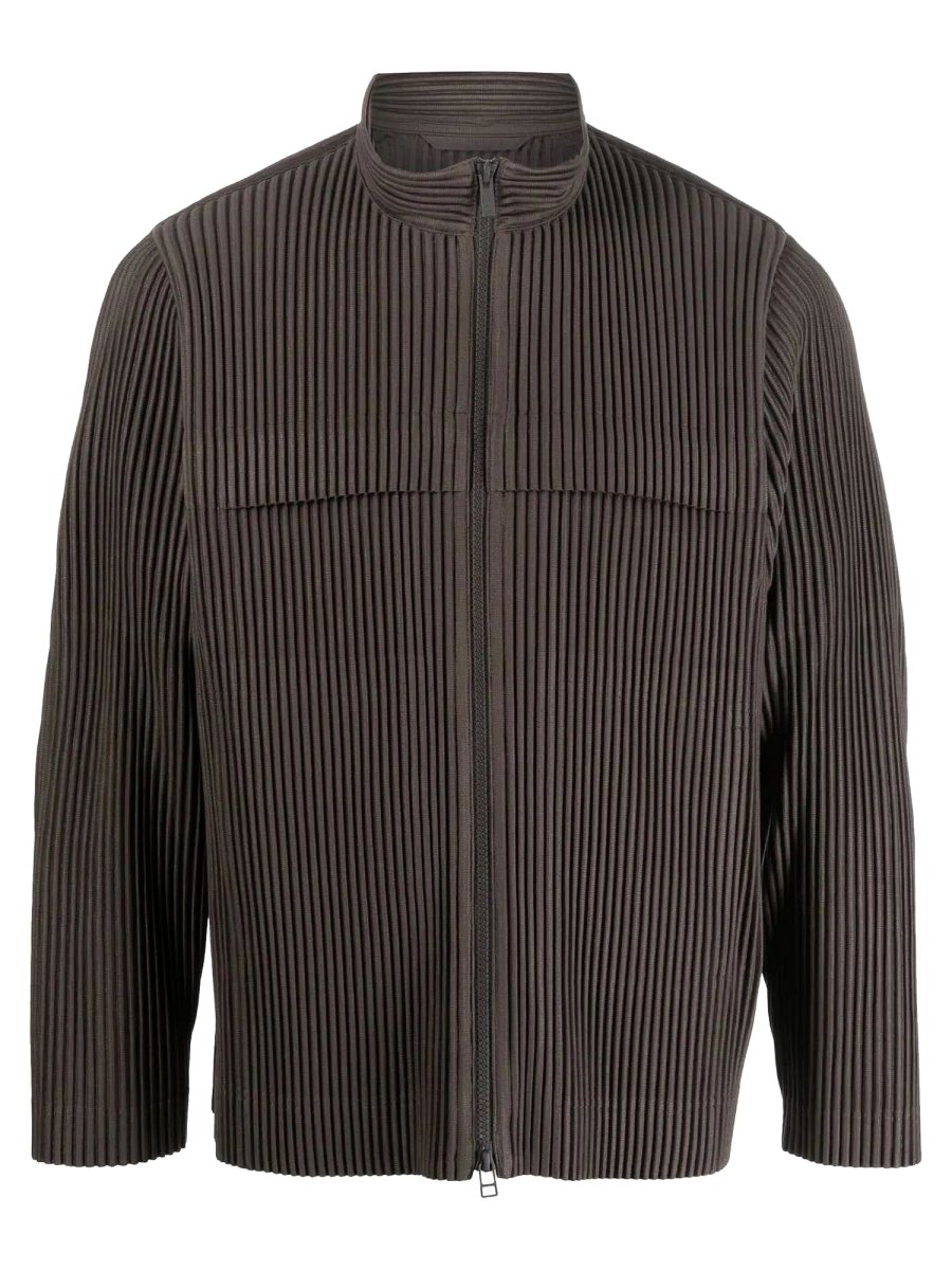 Mi Tempio - Mi Tempio - Elegant Pleated Jackets for Men Full Zip Up Windbreak Solid Stand Collar Bomber Outer Harajuku Coat Man Clothes - Givin