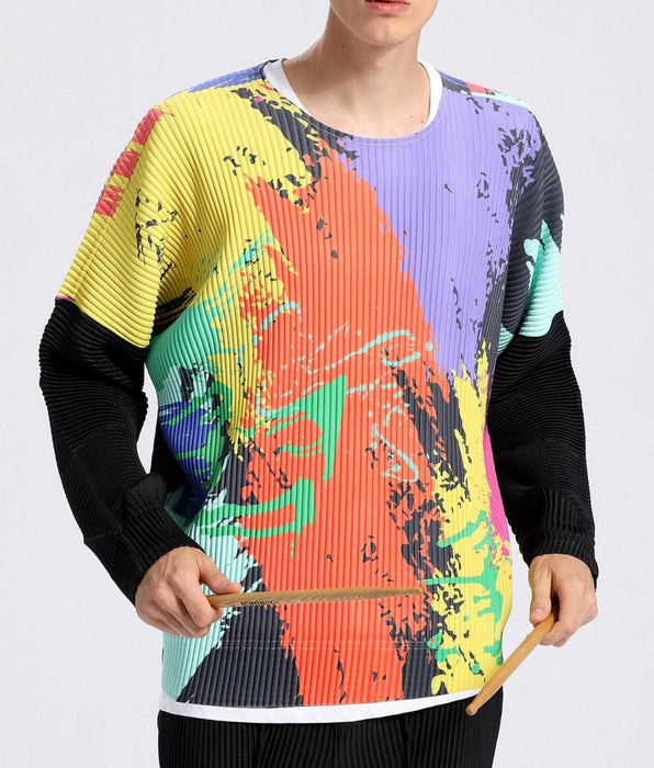 Mi Tempio - Mi Tempio - Mens Sweatshirts Pullover Streetwear Harajuku Pleats Clothes for Men Crew Neck Sweatshirt Urban Mens Clothing - Givin