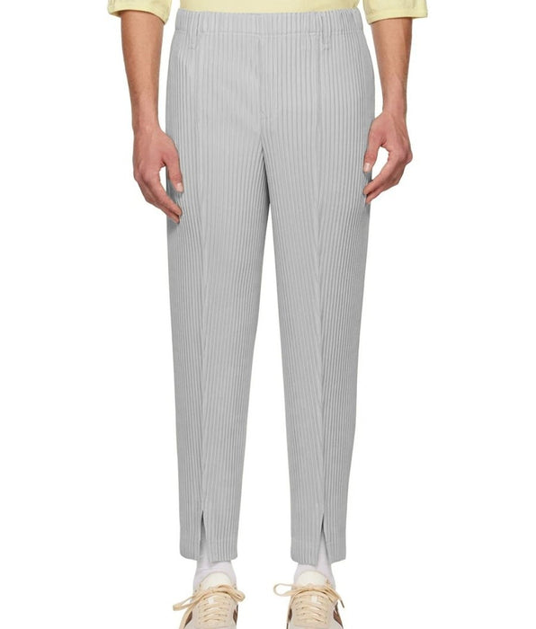 Mi Tempio - Mi Tempio - Straight Pleated Trousers for Men Casual Solid Slit Hem Pants Elegant Harajuku Loose Polyester Pant Man Clothes - Givin