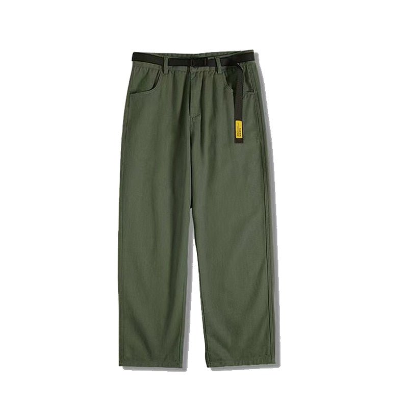 Sycpman - Sycpman - Belt Loose Straight Tube Mens Trouser Student Brand Long Pants Japanese Streetwear Harajuku Cotton Four Seasons - Givin