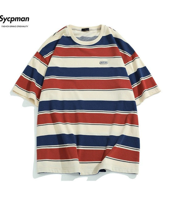 Sycpman - Sycpman - Main Striped Couples T-shirts For Men And Women In The Of Loose Contrast Color Short Sleeve Best Seller - Givin