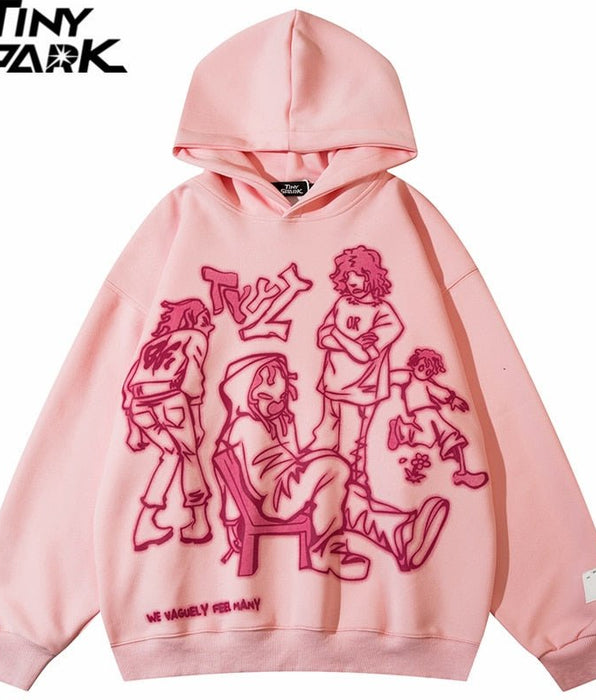 Tiny Spark - Tiny Spark - Men Streetwear Pink Hoodie Sweatshirt Funny Cartoon Graphic Hoodie Harajuku Anime Hooded Pullover Hipster - Givin
