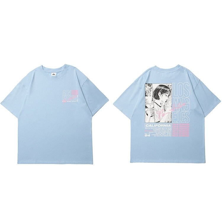 Tiny Spark - Tiny Spark - Men Streetwear Tshirt Anime Girl Smoking Letter Print T-Shirt Harajuku Cotton Short Sleeve T Shirt Black - Givin