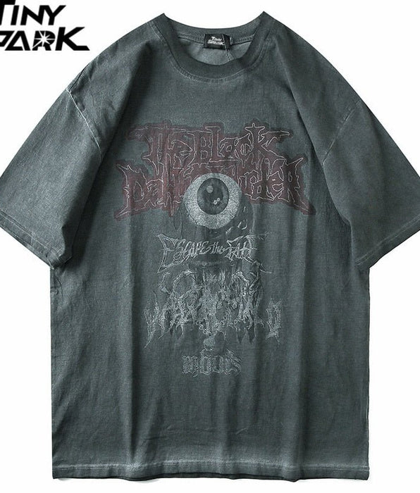 Tiny Spark - Tiny Spark - Men T Shirt Dark Streetwear Tshirt Evil Eye Print Harajuku Short Sleeve T-Shirt Cotton Tops Tees Oversize - Givin