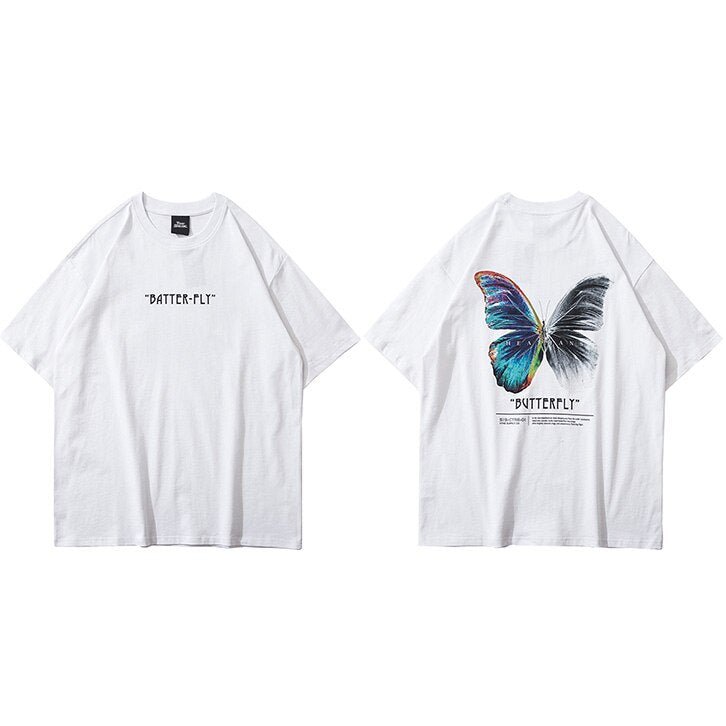 Tiny Spark - Tiny Spark - Oversize T Shirt Men Streetwear Harajuku Color Butterfly Tshirt Short Sleeve Cotton Loose T-Shirt Plus Size - Givin