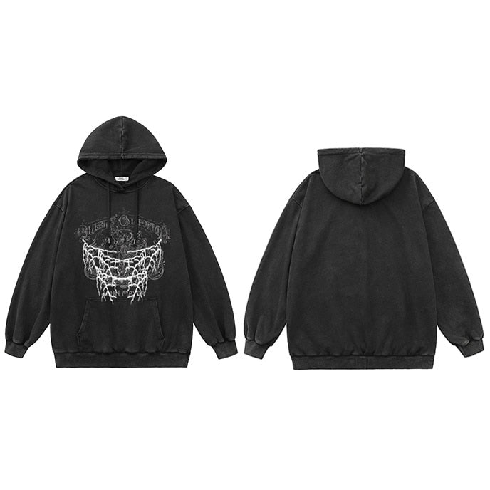 Tiny Spark - Tiny Spark - Streetwear Hoodie Sweatshirt Washed Retro Graphic Lightning Hoodie Cotton Men Oversized Hooded Pullover Harajuku - Givin