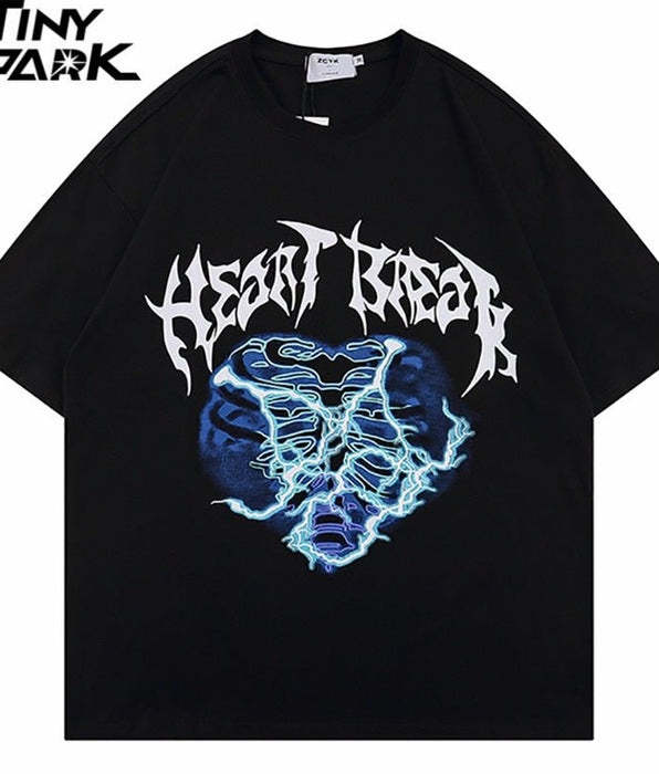 Tiny Spark - Tiny Spark - Streetwear T-Shirt Lightning Heart Beat Men Aesthetic Graphic T Shirt Cotton Short Sleeve Tshirt Tops Tees - Givin