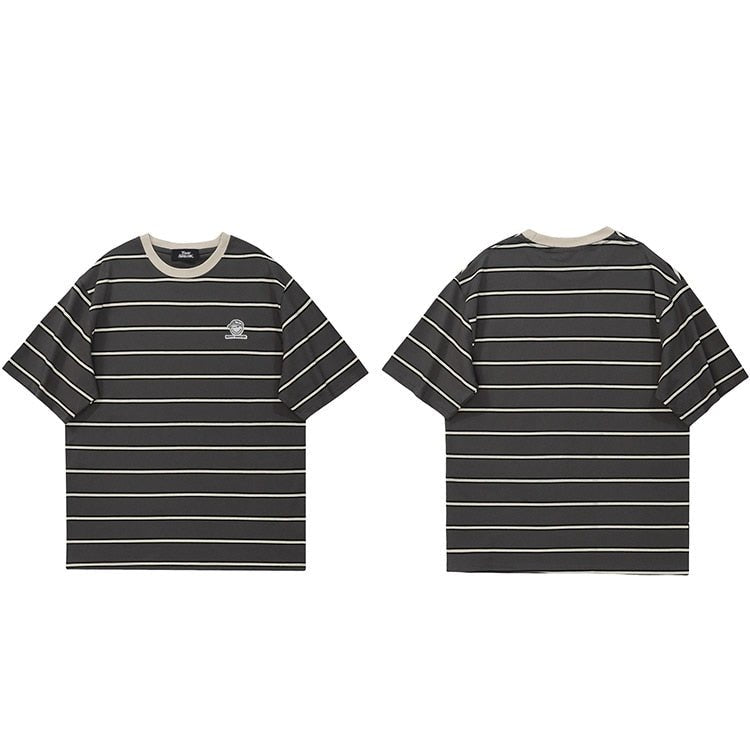 Tiny Spark - Tiny Spark - Streetwear T-Shirt Vintage Retro Striped T Shirt Harajuku Cotton Casual Tshirt Men Short Sleeve Tops Tees - Givin