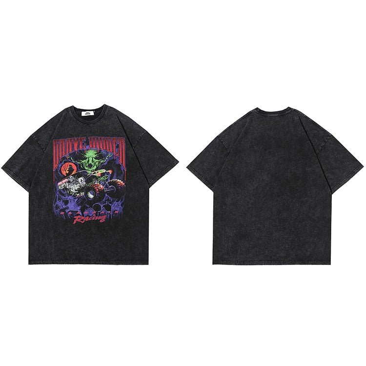 Tiny Spark - Tiny Spark - T Shirt Streetwear Men Oversize T-Shirt Devil Racing Harajuku Tshirt Short Sleeve Cotton Loose Tops Tees - Givin